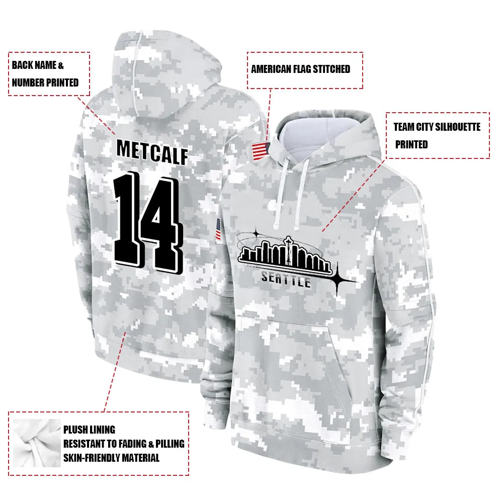 #14 Metcalf Salute to Players Hoodie Seattle Seahawks Fashion Fan Hoodies Fall Fleece Tops American Football Fan Gifts