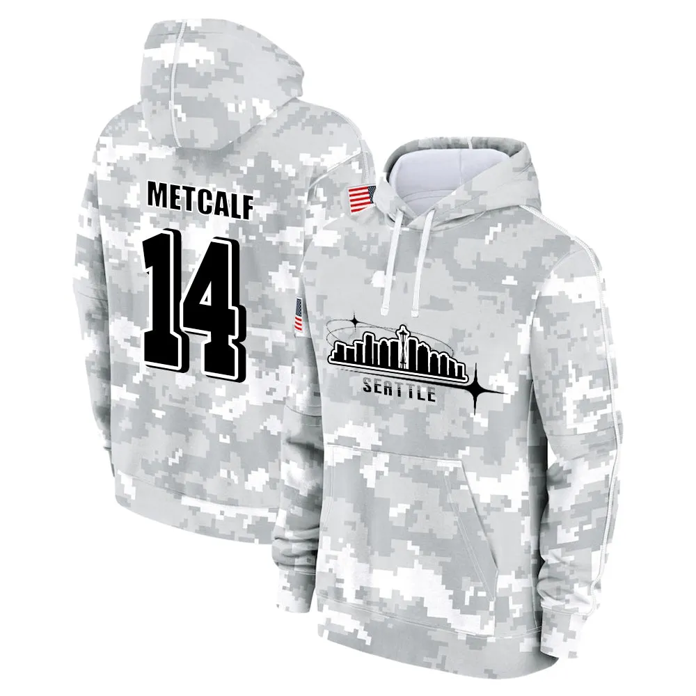 #14 Metcalf Salute to Players Hoodie Seattle Seahawks Fashion Fan Hoodies Fall Fleece Tops American Football Fan Gifts