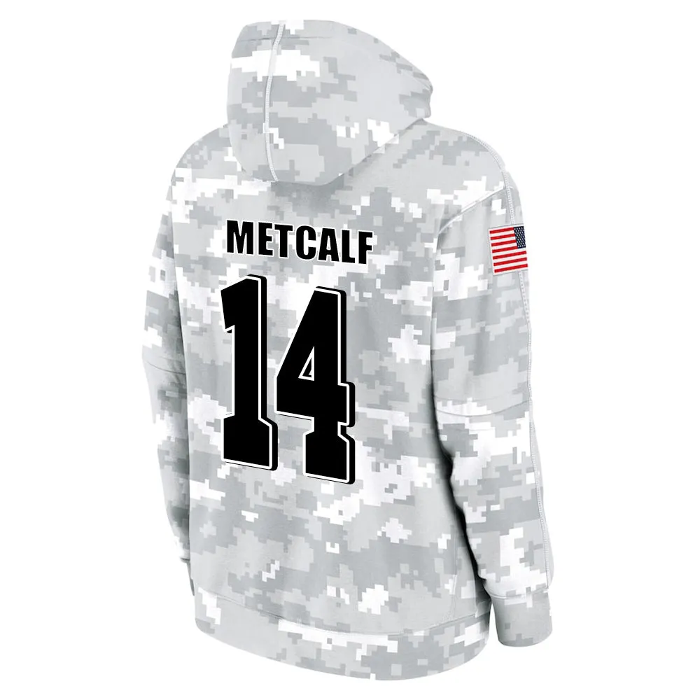 #14 Metcalf Salute to Players Hoodie Seattle Seahawks Fashion Fan Hoodies Fall Fleece Tops American Football Fan Gifts