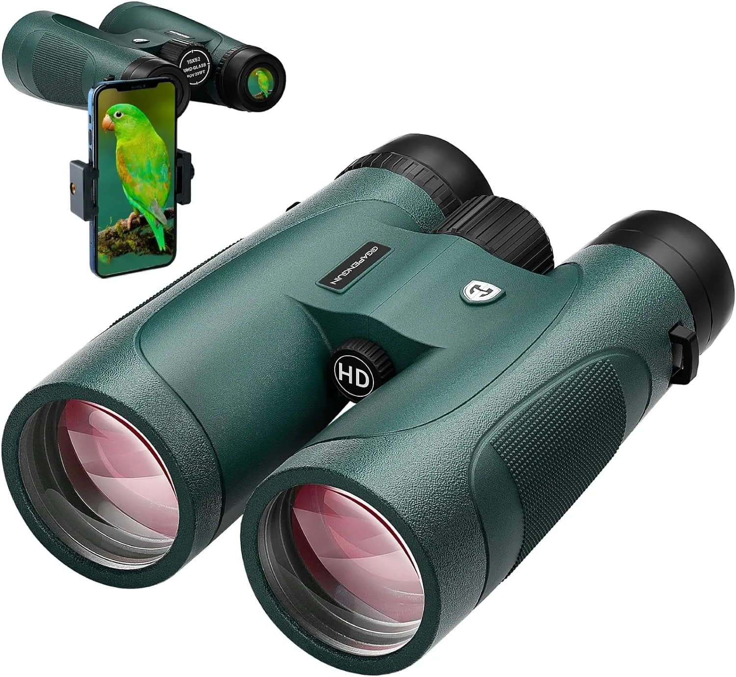 15X52 HD Binoculars for Adults High Powered with Upgraded Phone Adapter - Large View Binoculars with Clear Low Light Vision - Lightweight Waterproof Binoculars for Bird Watching Hunting Stargazing