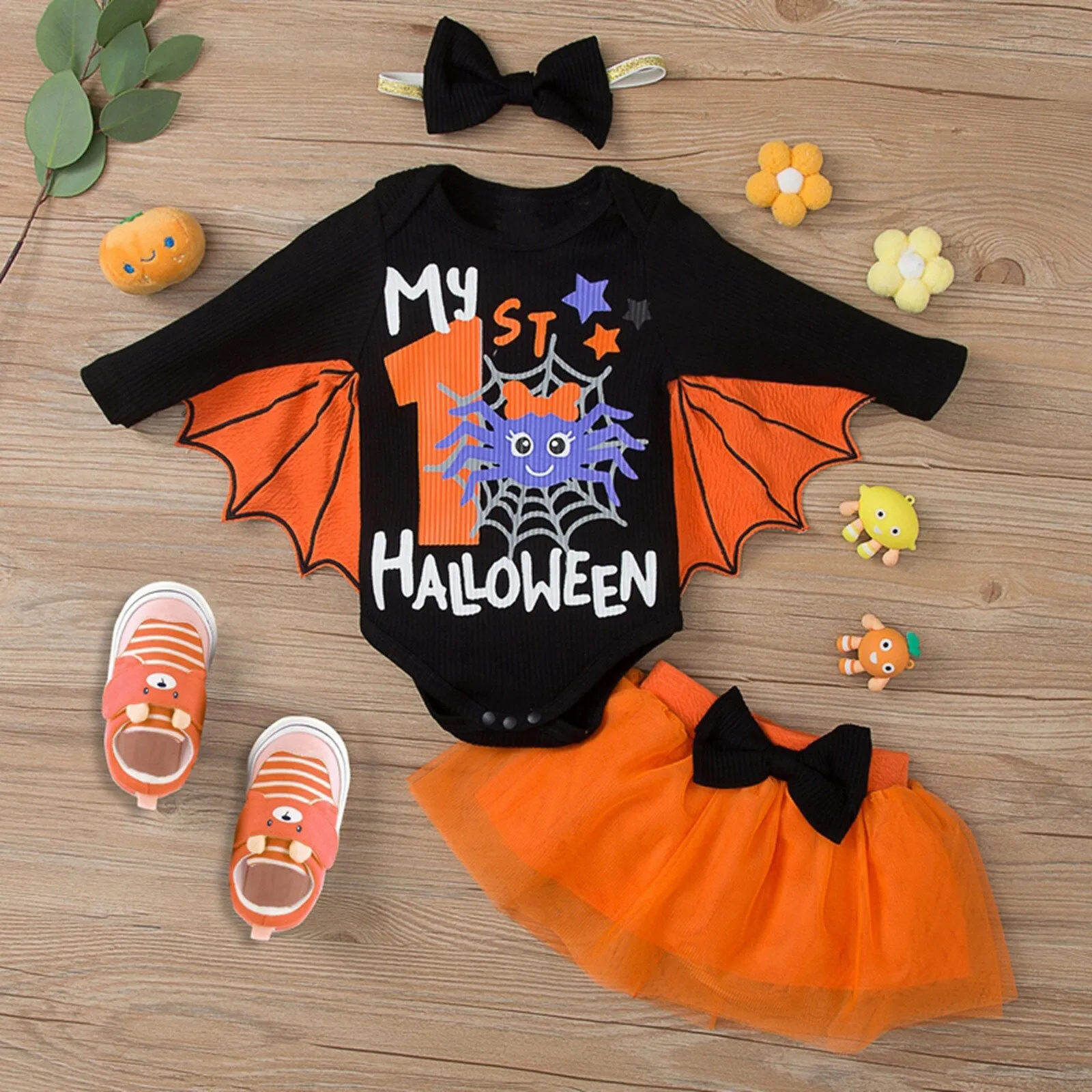 3PCS Baby Halloween Romper My 1st Halloween Tulle Skirt w/ Headband