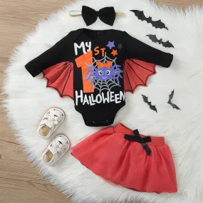 3PCS Baby Halloween Romper My 1st Halloween Tulle Skirt w/ Headband