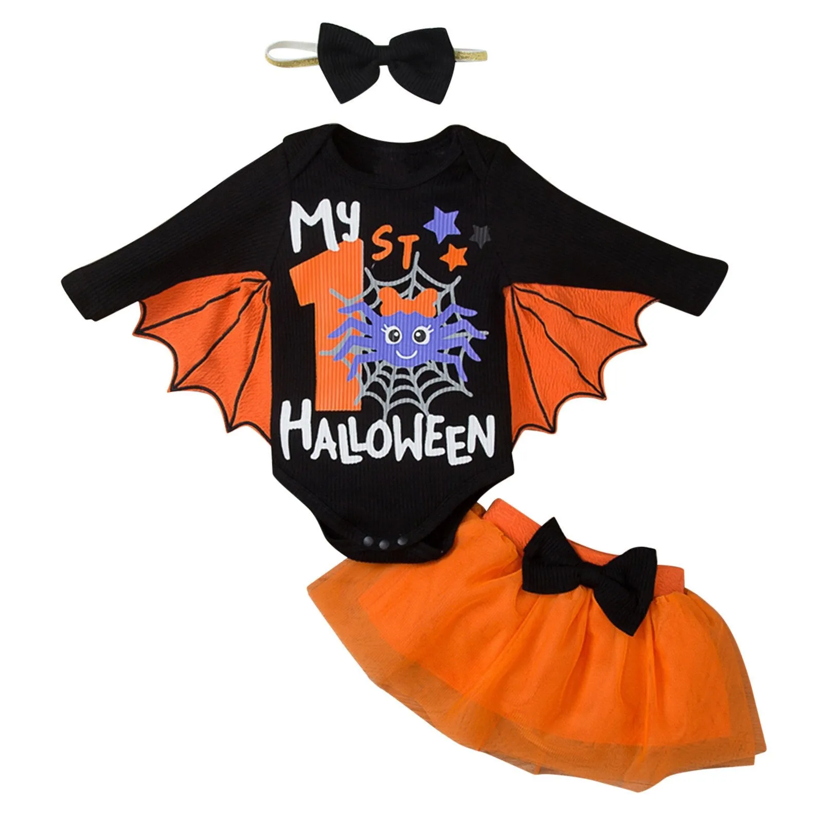 3PCS Baby Halloween Romper My 1st Halloween Tulle Skirt w/ Headband