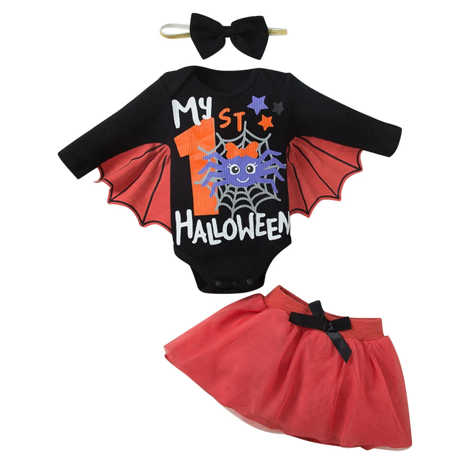 3PCS Baby Halloween Romper My 1st Halloween Tulle Skirt w/ Headband