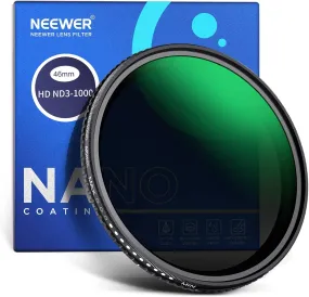 46mm Variable ND Filter ND3-ND1000, 1.5-10 Limited Stops Neutral Density Filter with HD Optical Glass & Double Sided 30 Layer Nano Coatings, Water Repellent/Scratch Resistant/Aluminum Frame