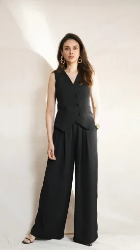 Aditi Hydari Styled Black Vest Coat Set