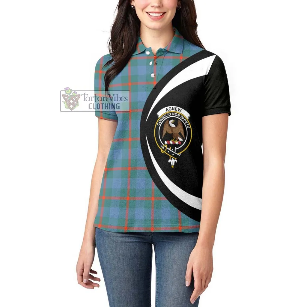 Agnew Ancient Tartan Women's Polo Shirt with Family Crest Circle Style