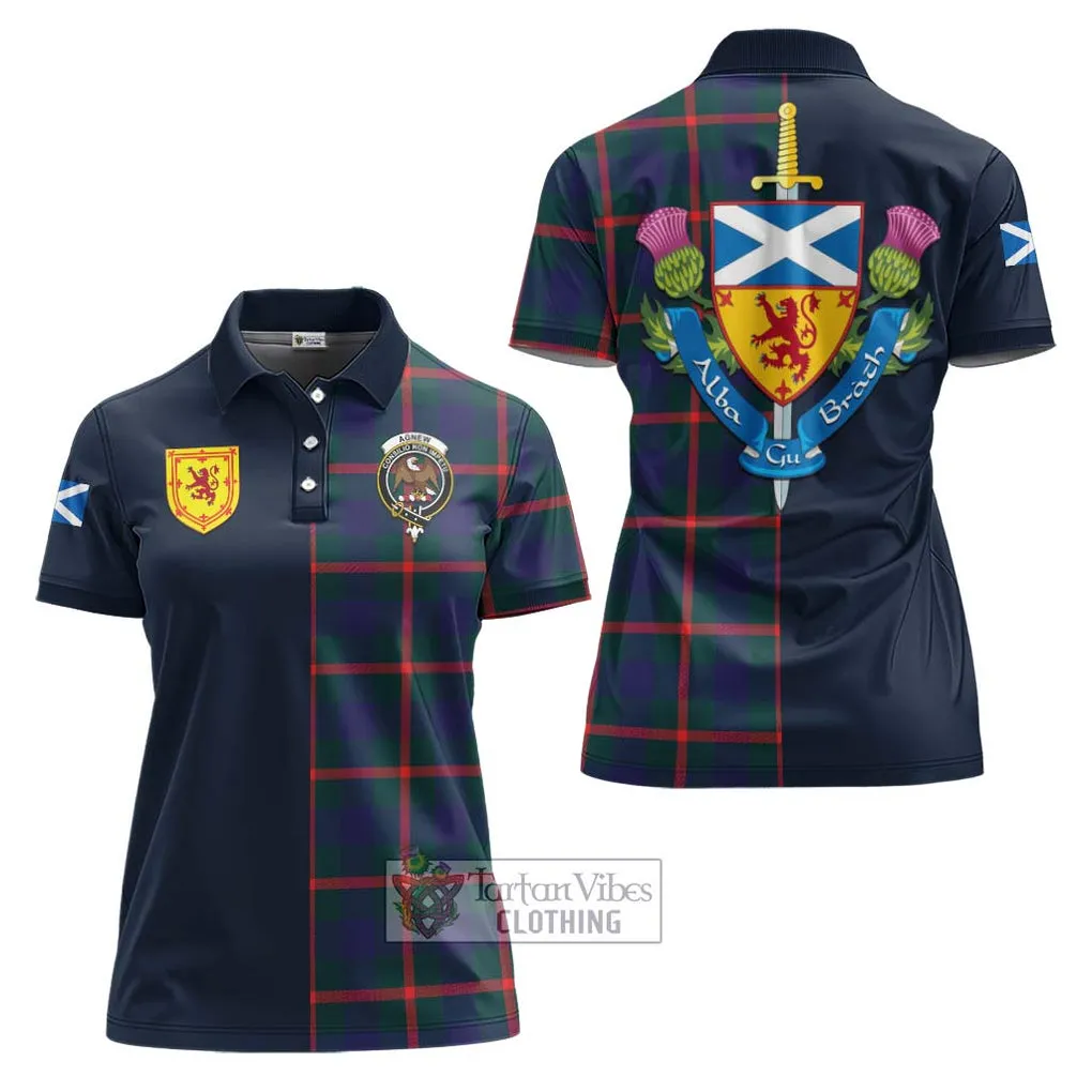 Agnew Tartan Women's Polo Shirt Alba with Scottish Lion Royal Arm Half Style