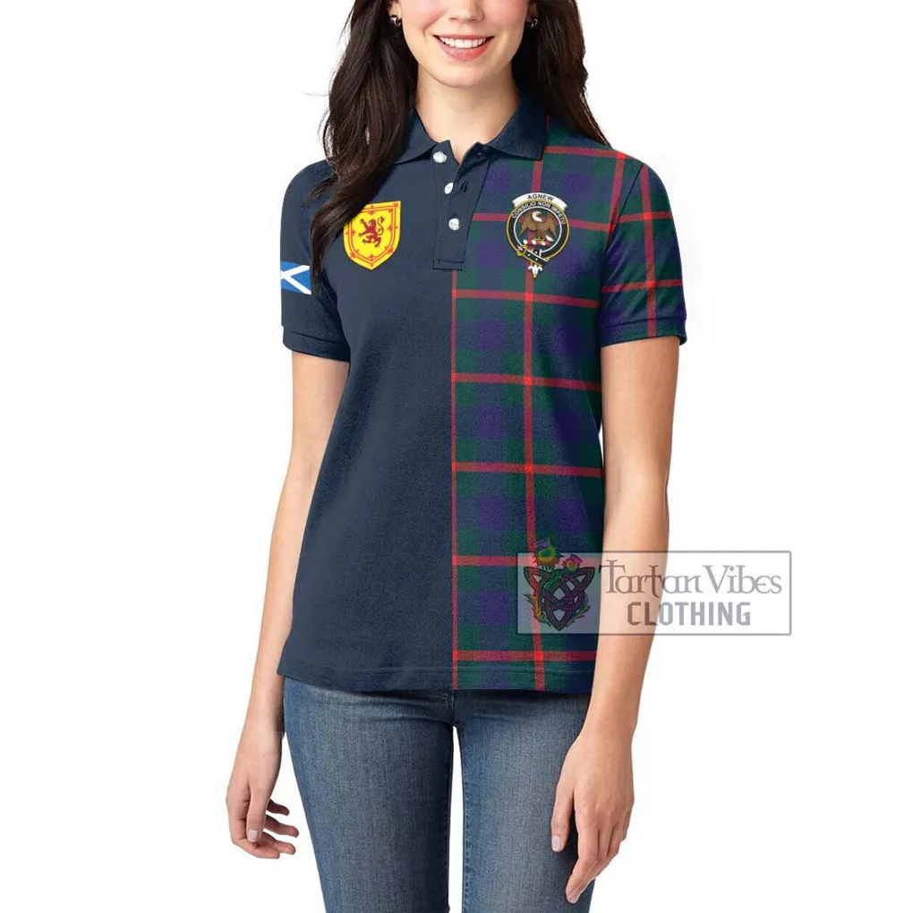 Agnew Tartan Women's Polo Shirt Alba with Scottish Lion Royal Arm Half Style