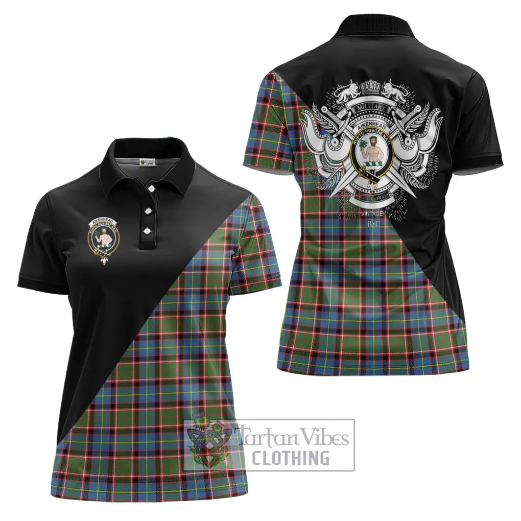 Aikenhead Tartan Women's Polo Shirt with Family Crest and Military Logo Style