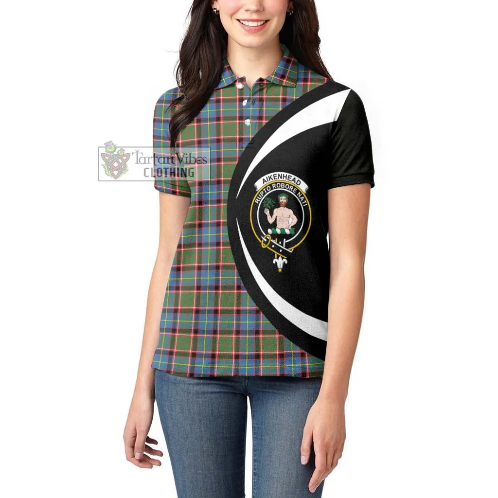 Aikenhead Tartan Women's Polo Shirt with Family Crest Circle Style