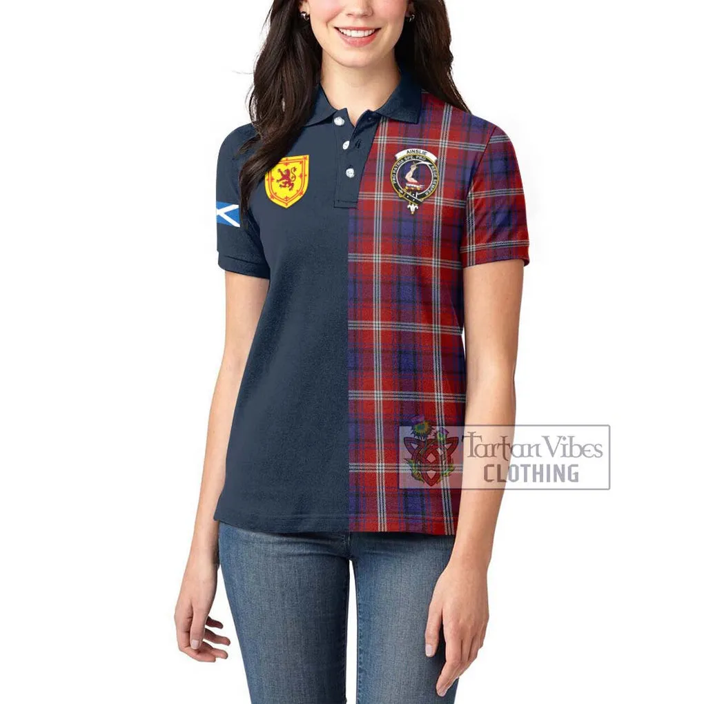 Ainslie Tartan Women's Polo Shirt Alba with Scottish Lion Royal Arm Half Style