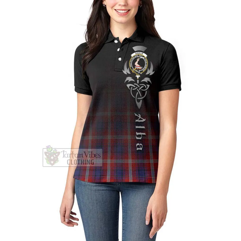 Ainslie Tartan Women's Polo Shirt Featuring Alba Gu Brath Family Crest Celtic Inspired