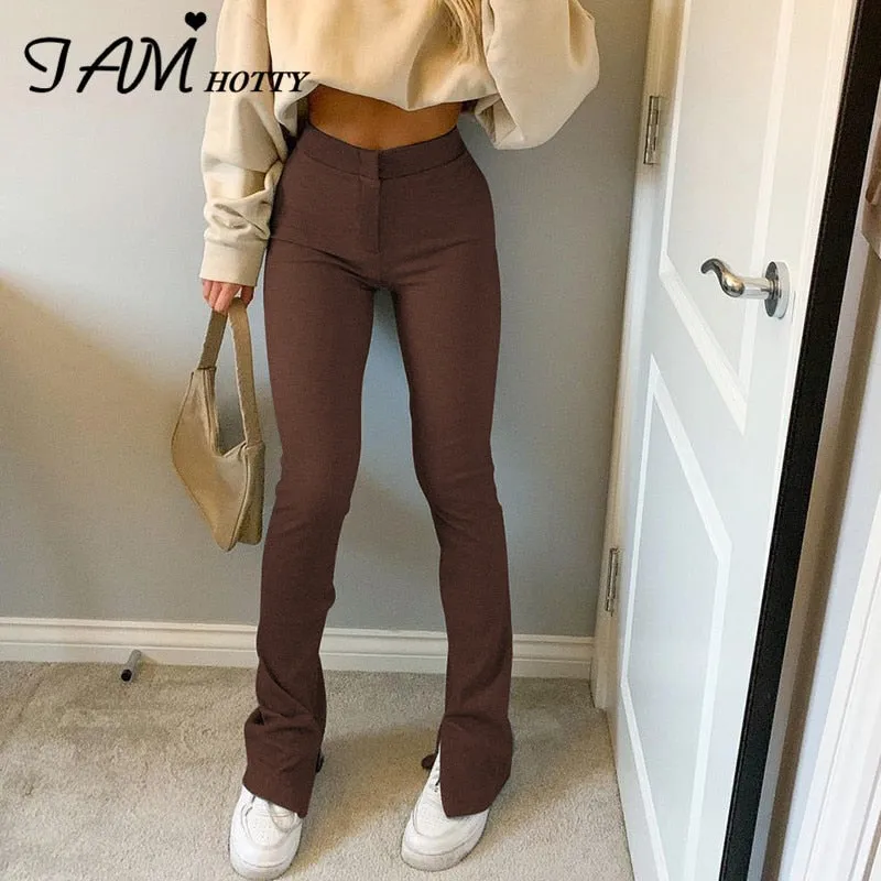 Amozae-  Casual Skinny Elastic High Waist Stretchy Sports Sweatpants Women Trousers Slit Fashion Flared Leggings Joggers 2024