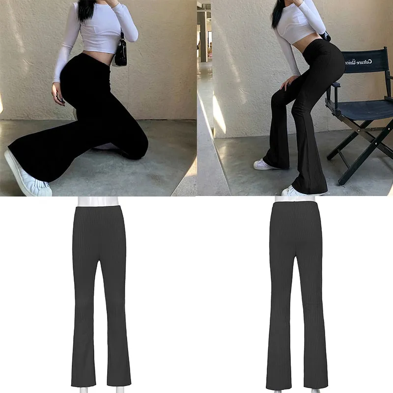 Amozae-  Casual Skinny Elastic High Waist Stretchy Sports Sweatpants Women Trousers Slit Fashion Flared Leggings Joggers 2024