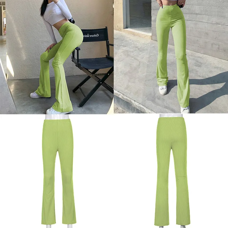 Amozae-  Casual Skinny Elastic High Waist Stretchy Sports Sweatpants Women Trousers Slit Fashion Flared Leggings Joggers 2024