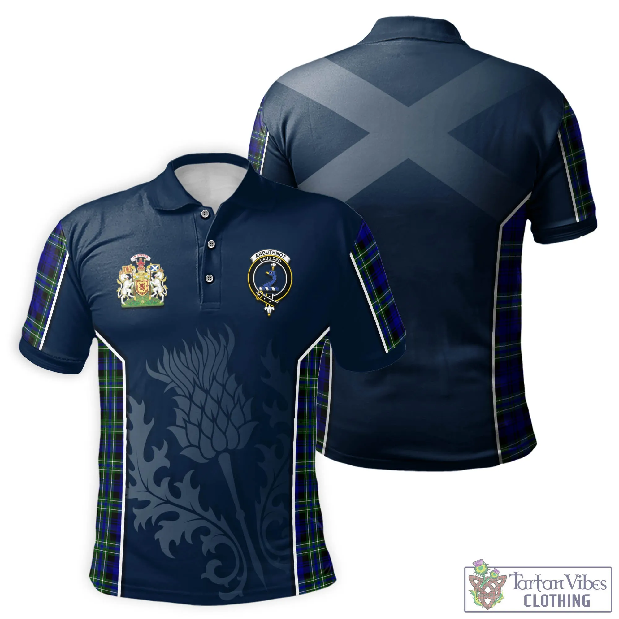 Arbuthnot Modern Tartan Men's Polo Shirt with Family Crest and Scottish Thistle Vibes Sport Style