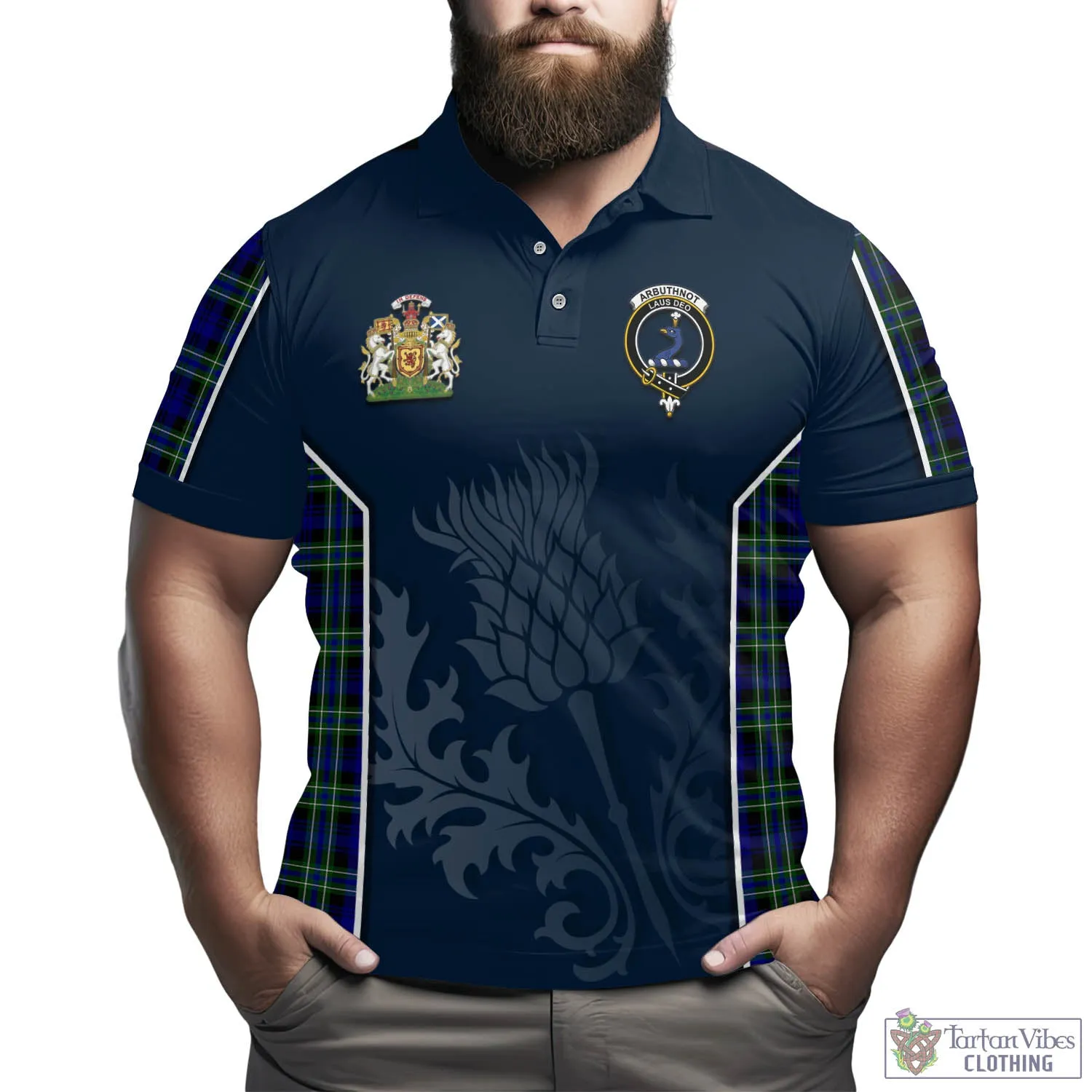 Arbuthnot Modern Tartan Men's Polo Shirt with Family Crest and Scottish Thistle Vibes Sport Style