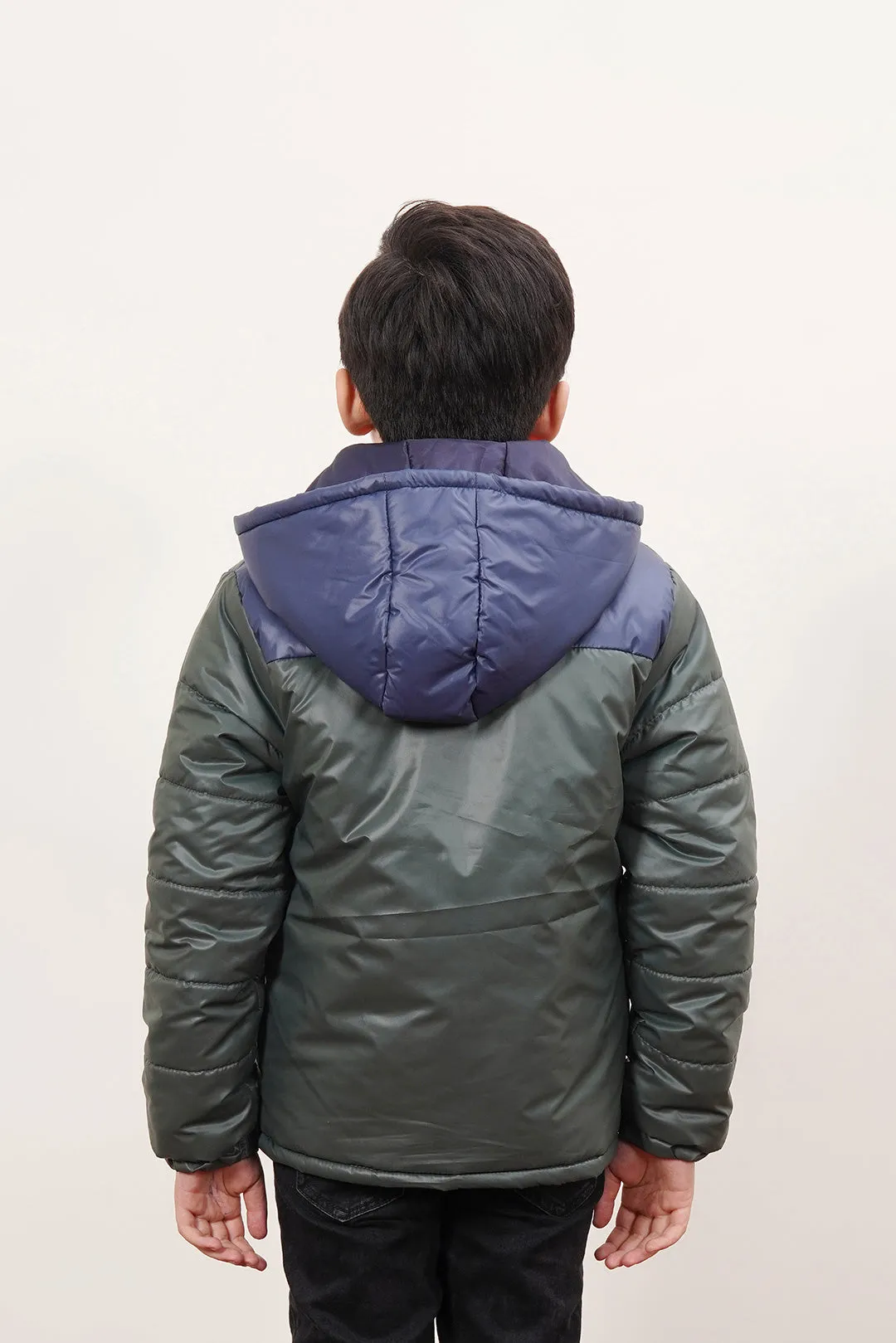 Army Puffer Jacket With Detachable Hood