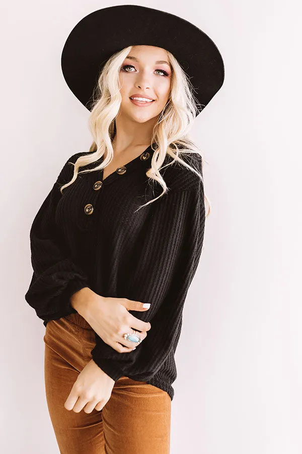 Autumn Breeze Waffle Knit Top In Black