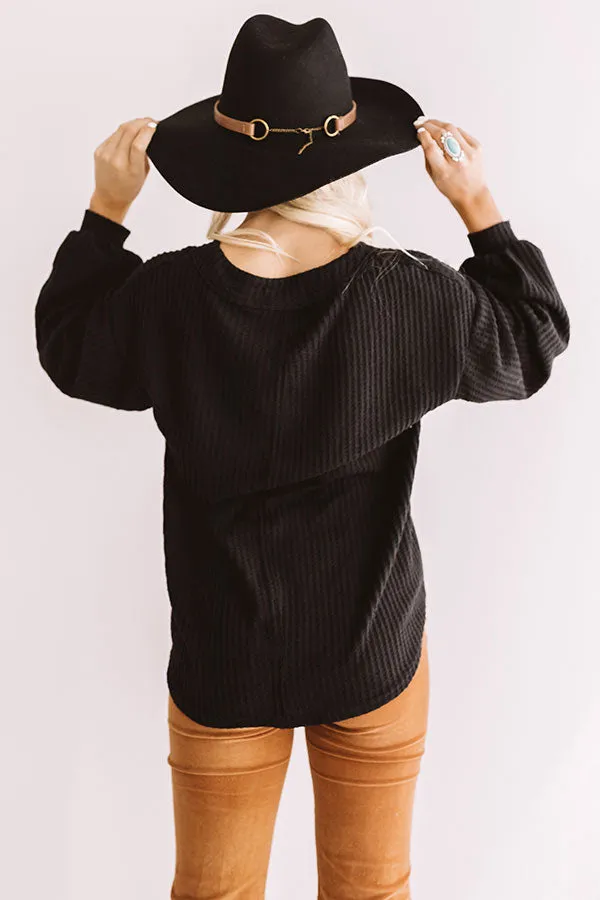 Autumn Breeze Waffle Knit Top In Black