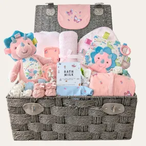 Baby Girl Gift Hamper, 'You Are A-ROAR-able', Sensory Taggie Ribbon Collection