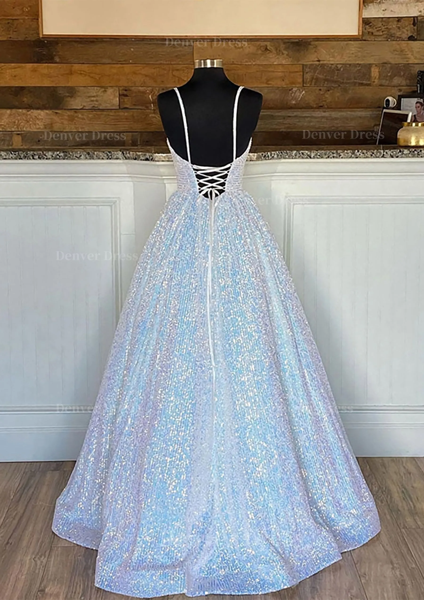 Ball Gown Sleeveless V Neck Long/Floor-Length Sequined Sparkling Prom Dress With Pleated