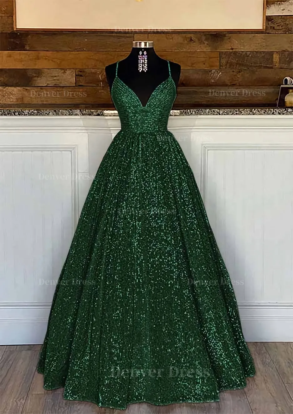 Ball Gown Sleeveless V Neck Long/Floor-Length Sequined Sparkling Prom Dress With Pleated