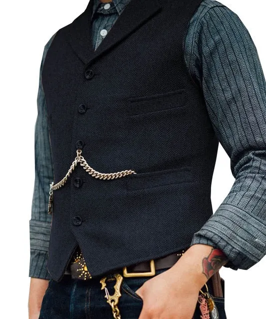 Basic Five Button Chain Decorated Vest