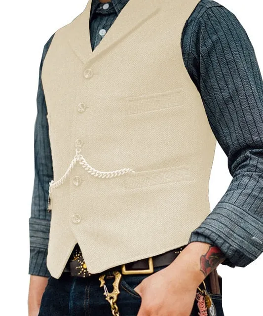 Basic Five Button Chain Decorated Vest