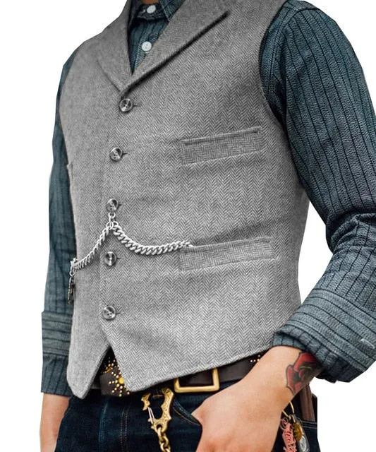 Basic Five Button Chain Decorated Vest