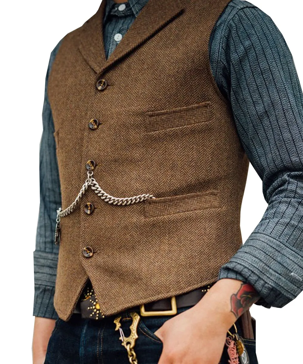 Basic Five Button Chain Decorated Vest