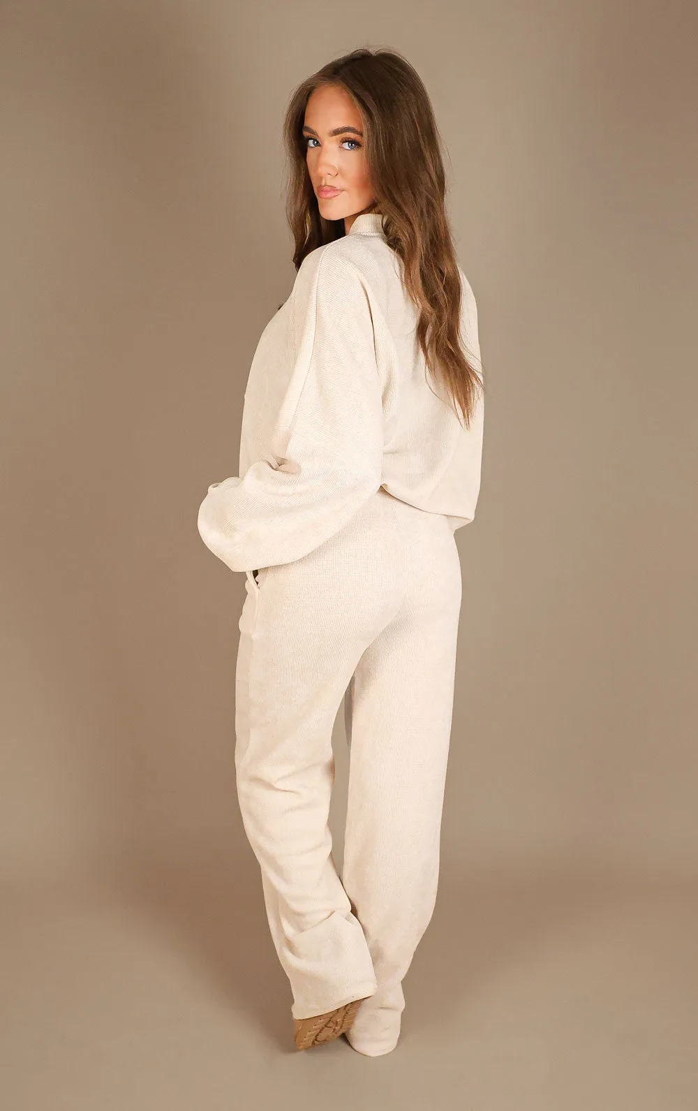 Beige Straight Leg Trouser and Zip Up Hoodie Loungewear Co-Ord