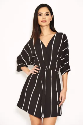 Black and White Striped Wrap Mini Dress