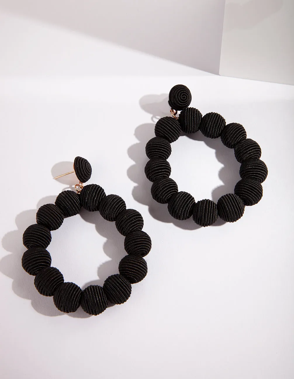 Black Cord Wrap Ball Earring