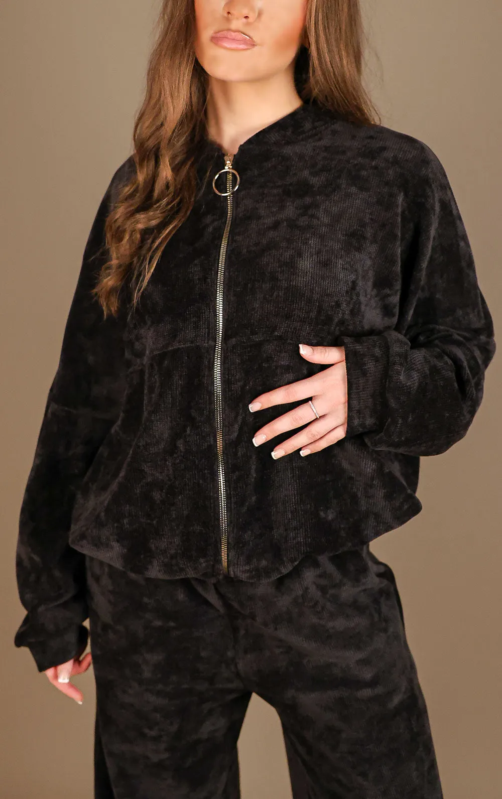 Black Straight Leg Trouser and Zip Up Hoodie Loungewear Co-Ord