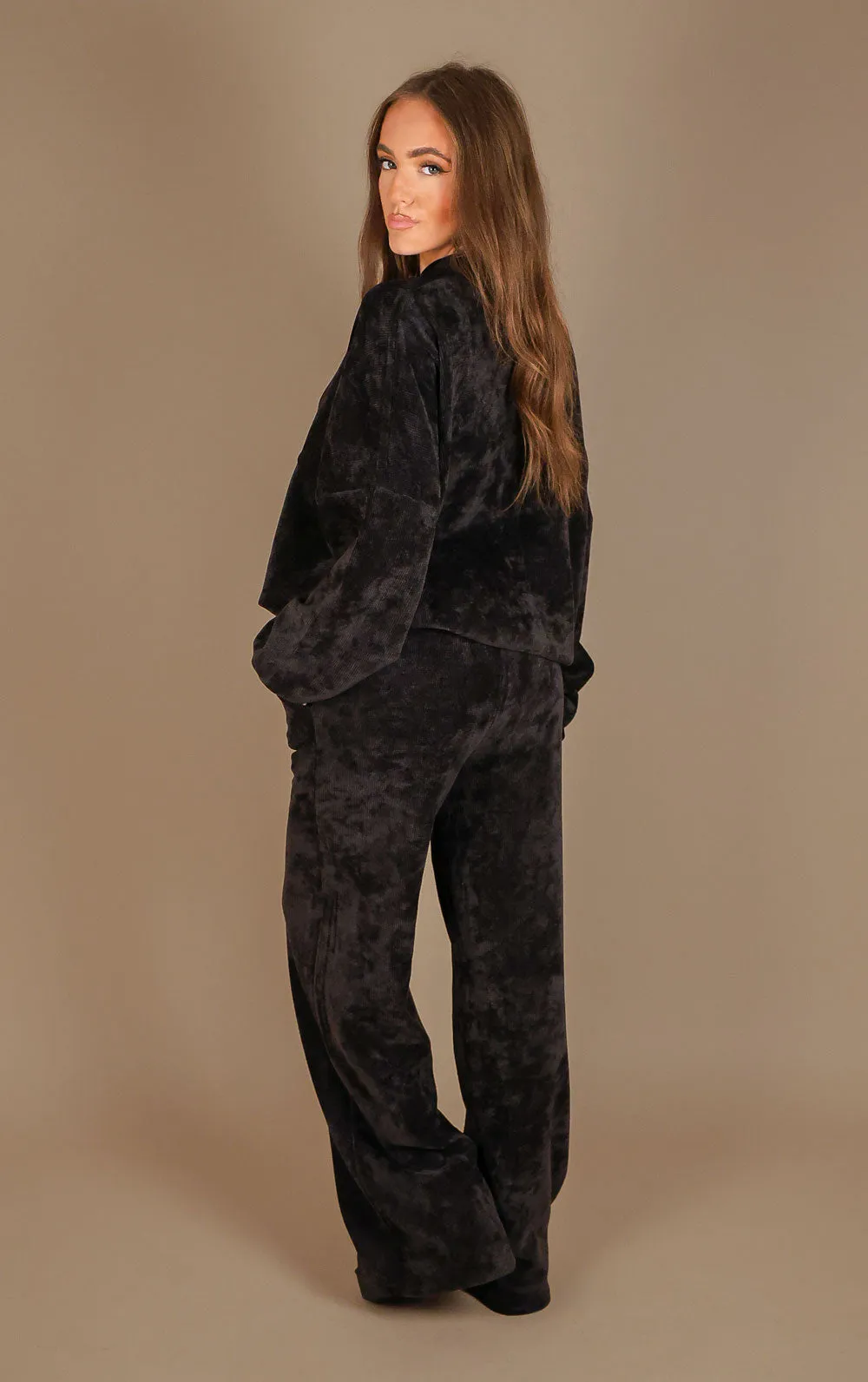 Black Straight Leg Trouser and Zip Up Hoodie Loungewear Co-Ord