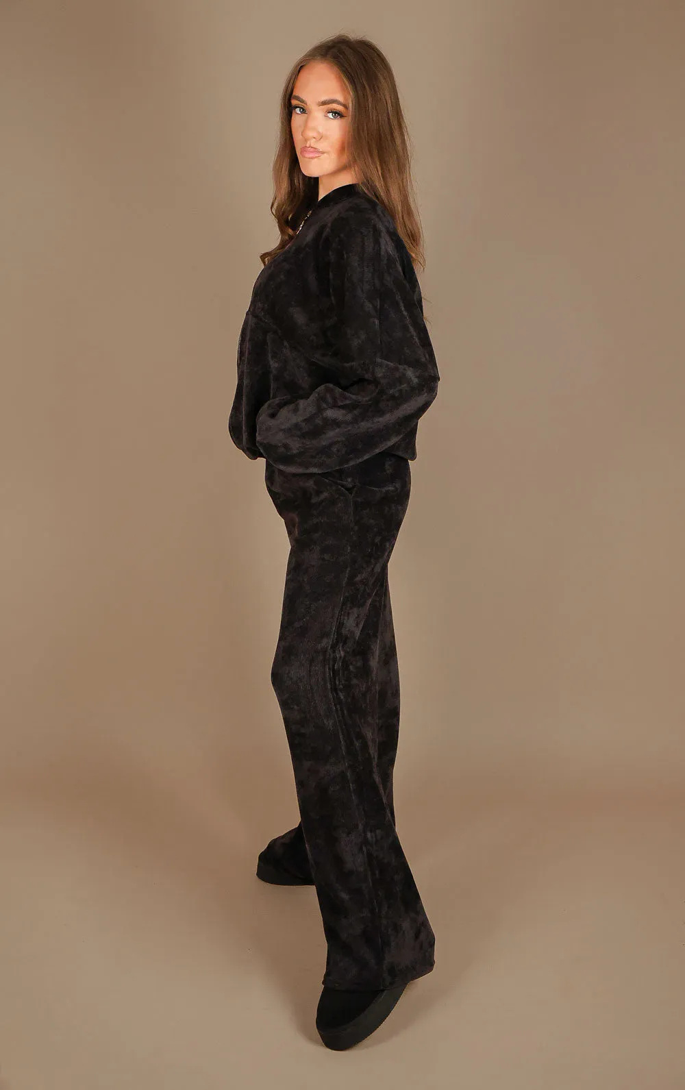 Black Straight Leg Trouser and Zip Up Hoodie Loungewear Co-Ord