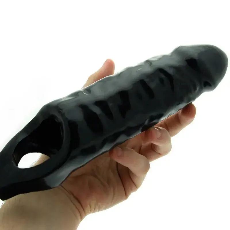 Black Xl Penis Sleeve with Pleasure Nubs and Stretchy Testicle Ring