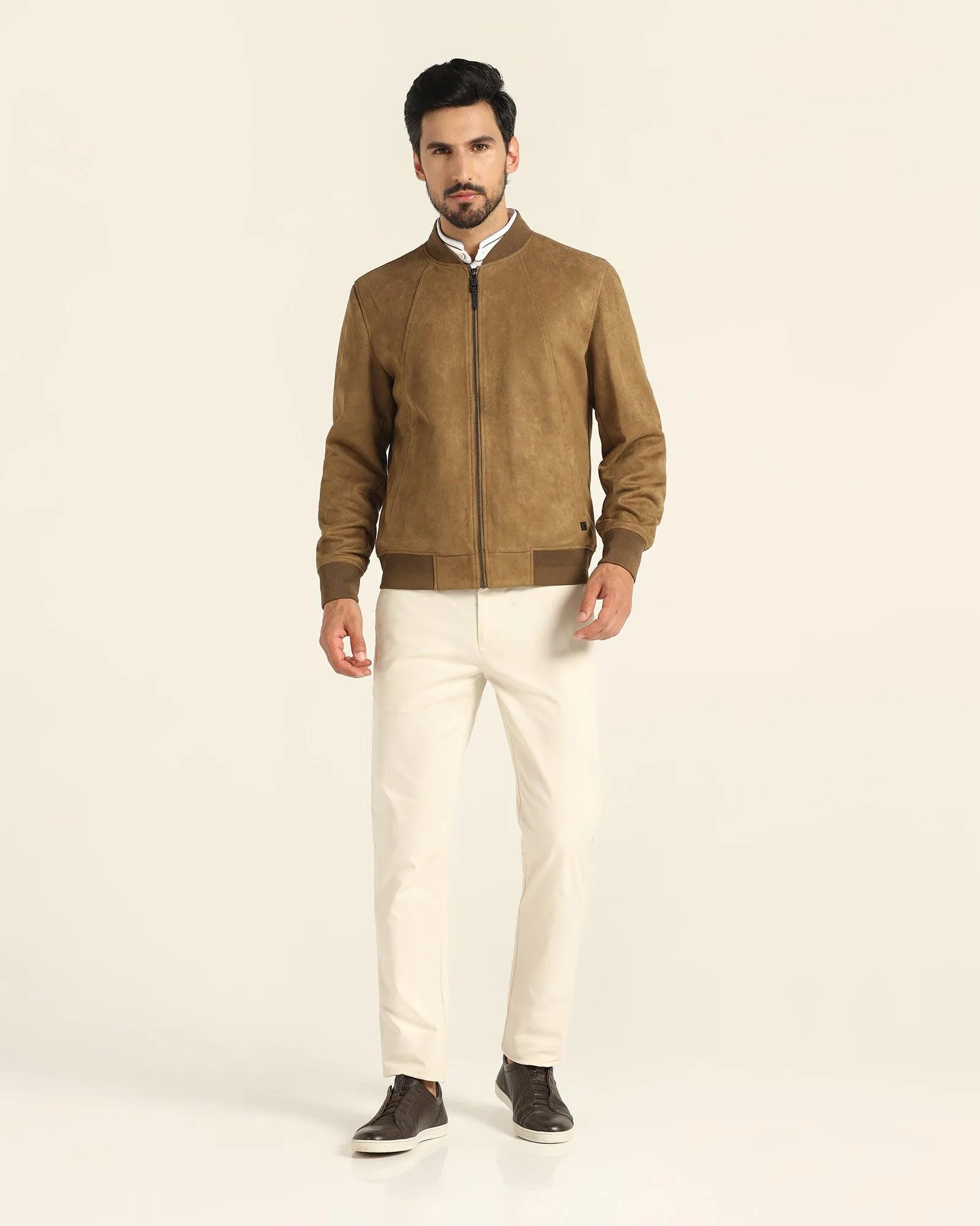 Bomber Tan Solid Zipper Jacket - Raul