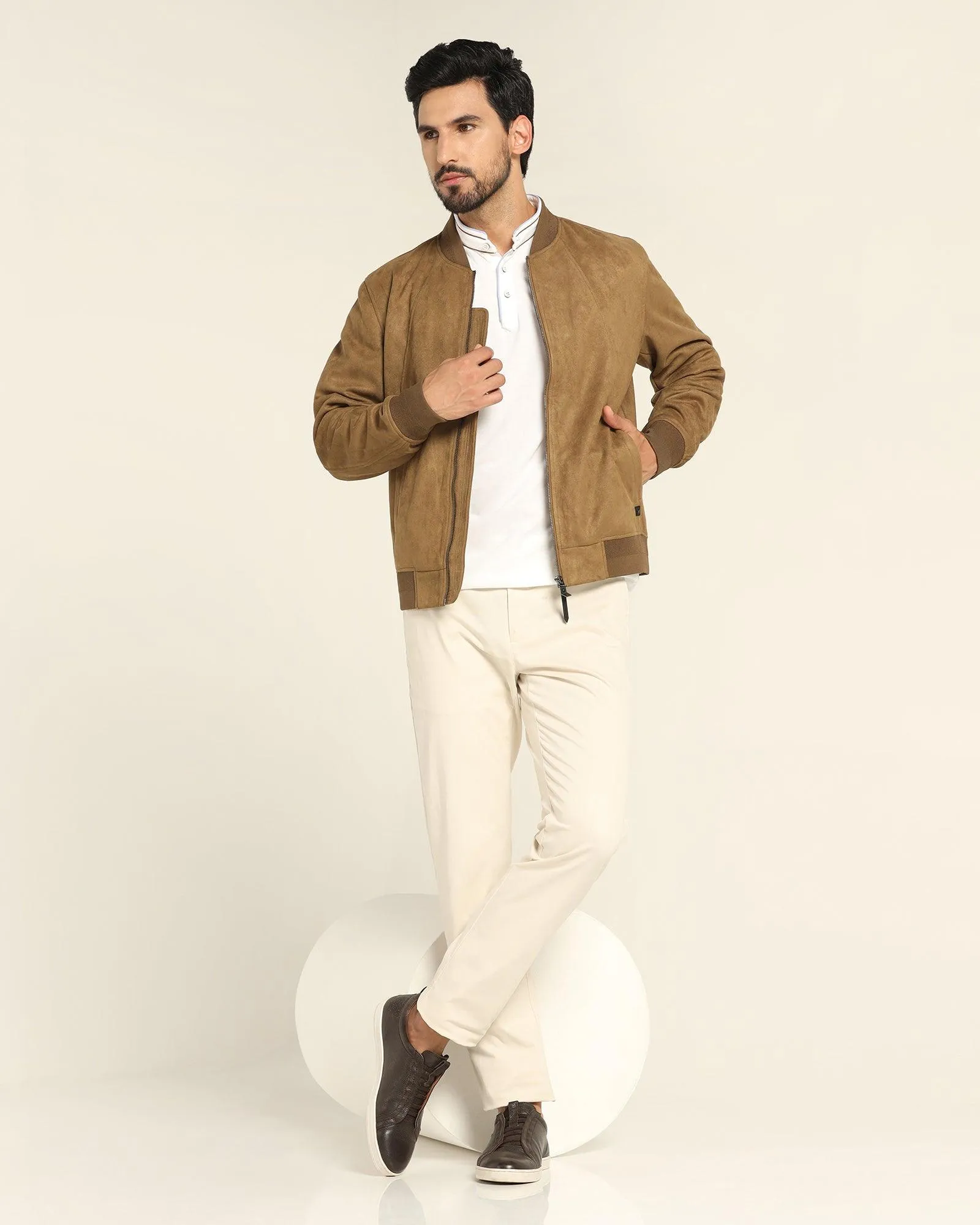 Bomber Tan Solid Zipper Jacket - Raul