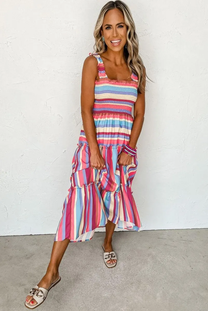 Bonnie Multicolor Stripes Tiered Long Dress