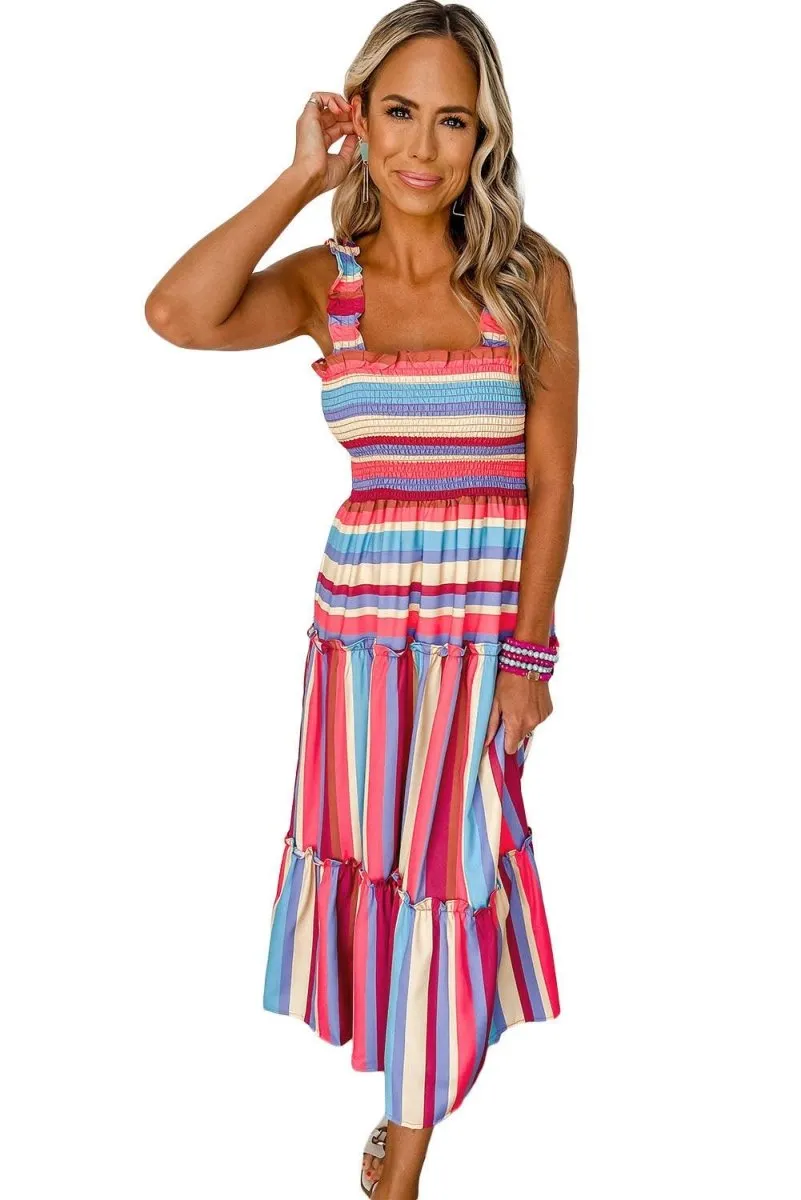 Bonnie Multicolor Stripes Tiered Long Dress