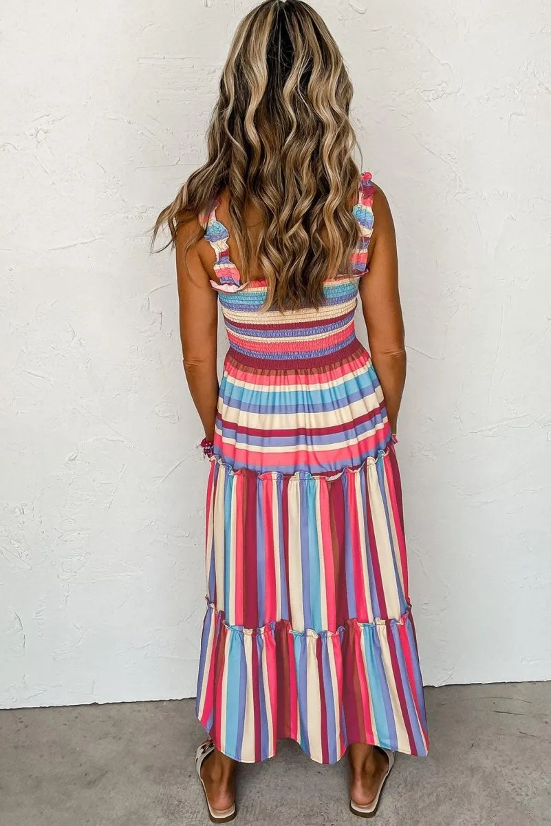 Bonnie Multicolor Stripes Tiered Long Dress