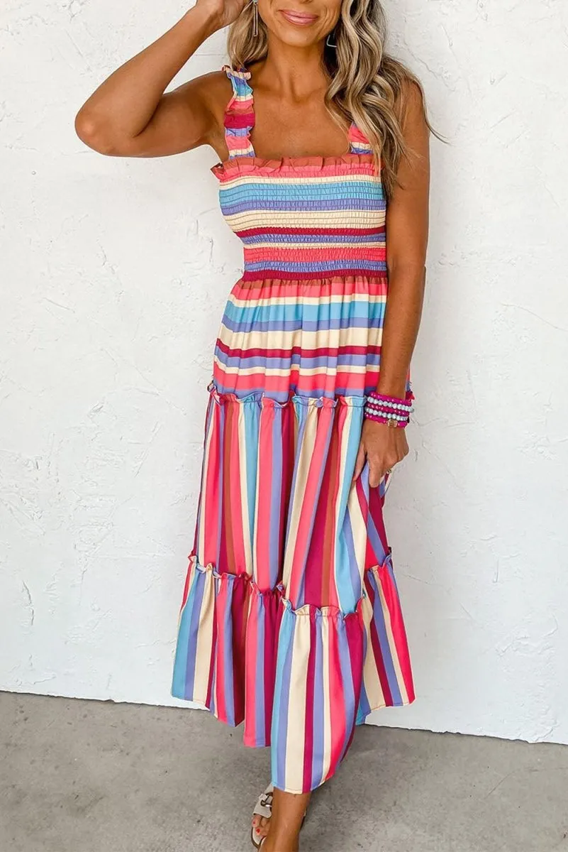 Bonnie Multicolor Stripes Tiered Long Dress