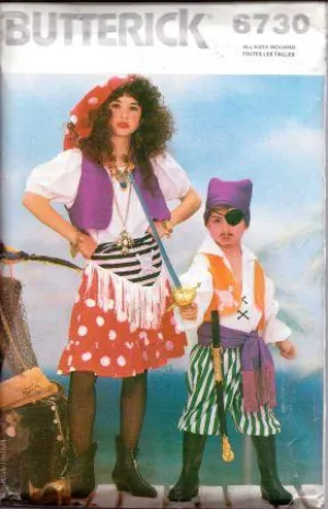 Butterick 6730 Boys Girls Pirate Halloween Costume Vintage Sewing Pattern