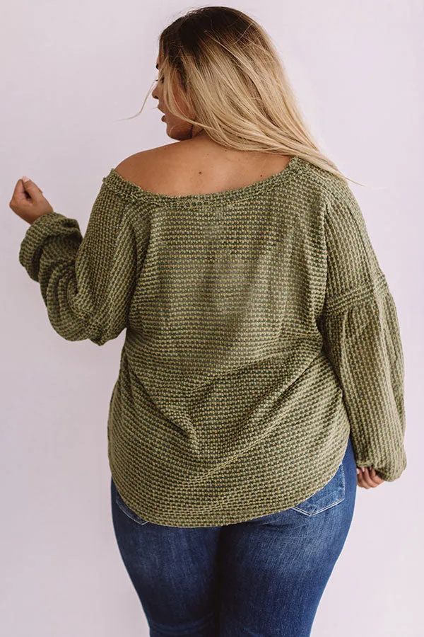 Cappuccinos And Chit Chat Knit Top In Sage Curves