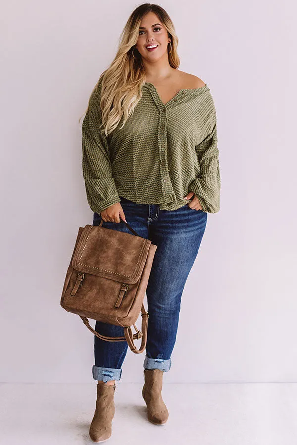 Cappuccinos And Chit Chat Knit Top In Sage Curves