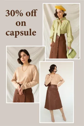 Capsule pattern: puff long sleeve blouse, A-line double breast skirt, drop shoulder sweatshirt