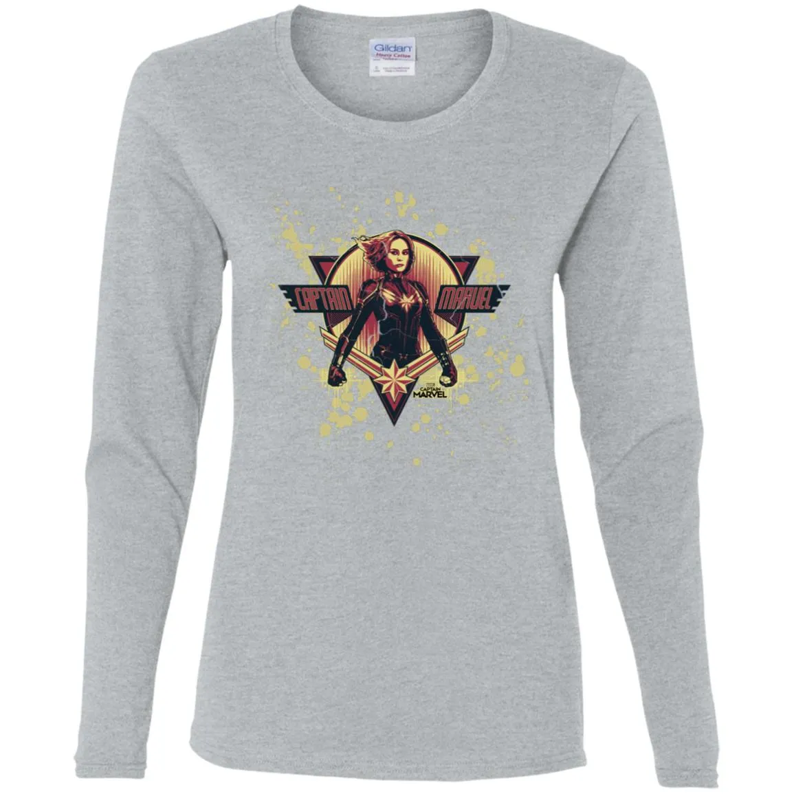 Captain Marvel Cracked Paint Splatter Logo Women Long Sleeve Shirt